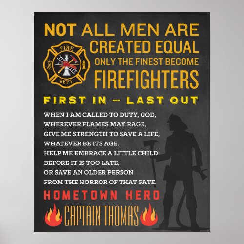 Personalized Fireman Gift. Firefighter Sign. EMT Poster