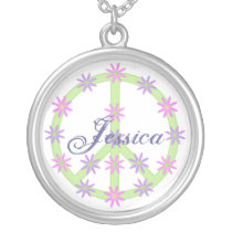 Personalized Floral Peace Sign Necklace