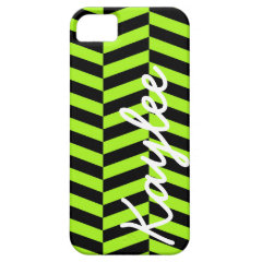Personalized Funky Neon Green and Black Zig Zags iPhone 5 Covers