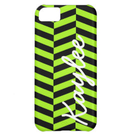 Personalized Funky Neon Green and Black Zig Zags iPhone 5C Cases