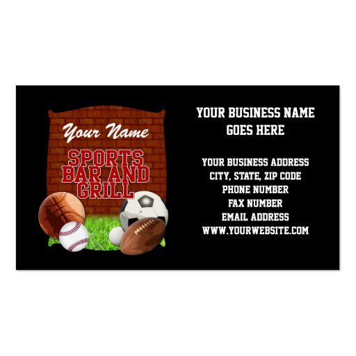 Personalized Funny Sports Bar and Grill Business Card Template