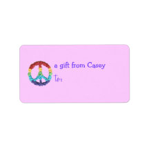 Personalized gift tag label with peace sign