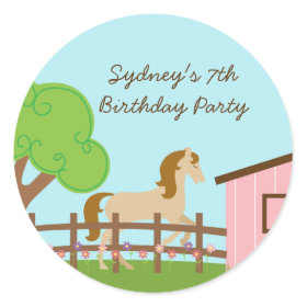Personalized girls horse birthday party stickers