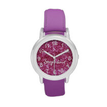 Personalized Girl's Pink Glitter-Look Wristwatches at Zazzle