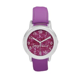Personalized Girl's Pink Glitter-Look Wristwatches