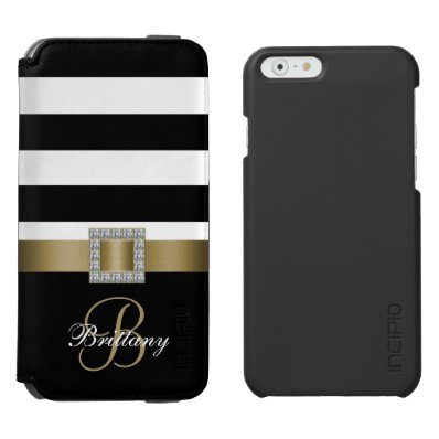 Personalized Gold, Black Bold Stripes Diamonds iPhone 6/6S Wallet Case
