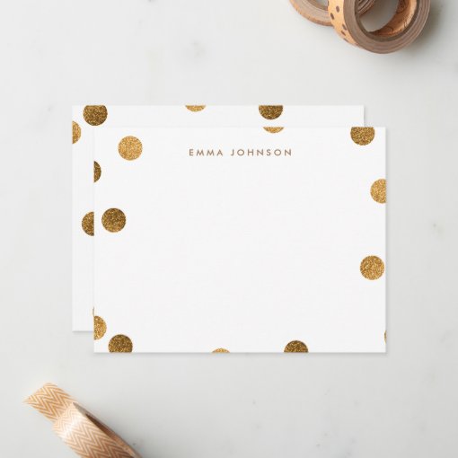 Personalized Gold Glitter Modern Polka Dot Note Card Zazzle