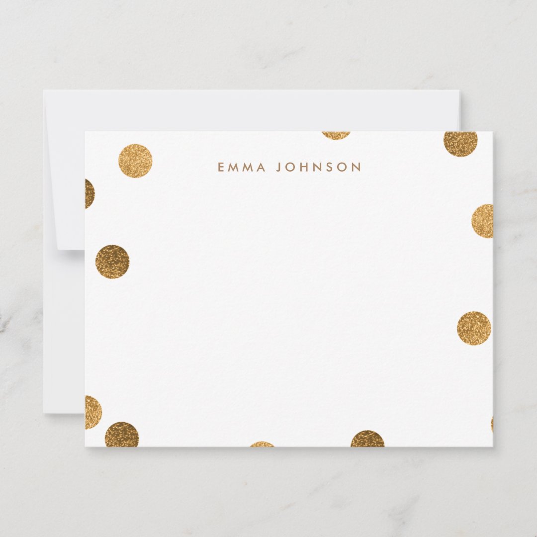 Personalized Gold Glitter Modern Polka Dot Note Card Zazzle