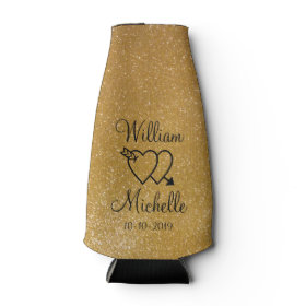 Personalized gold glitter wedding bottle cooler