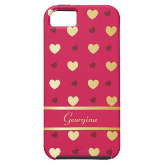 Personalized Gold Hearts on Cerise iPhone 5 Cover