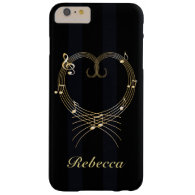 Personalized Golden Musical Notes Love Heart Barely There iPhone 6 Plus Case