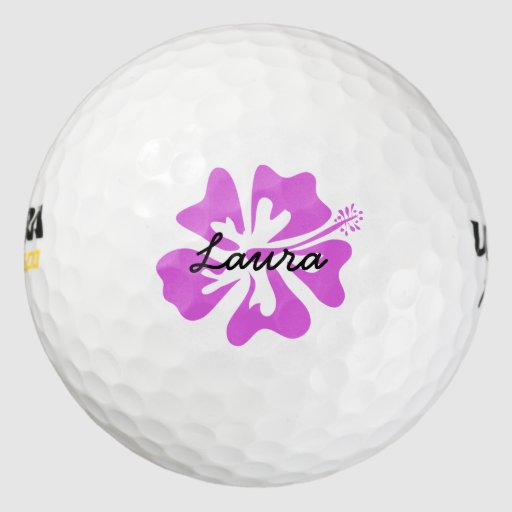 Personalized golf balls with pink Hawaiian flower Zazzle