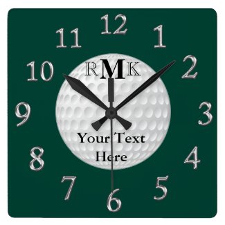 Personalized Golf Gifts with INITIALS, YOUR TEXT Square Wallclocks