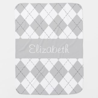 Personalized Gray and White Argyle Baby Blanket