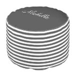 Personalized gray and white stripe pattern pouf round pouf