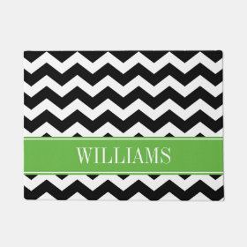 Personalized Green and Black Chevron Doormat
