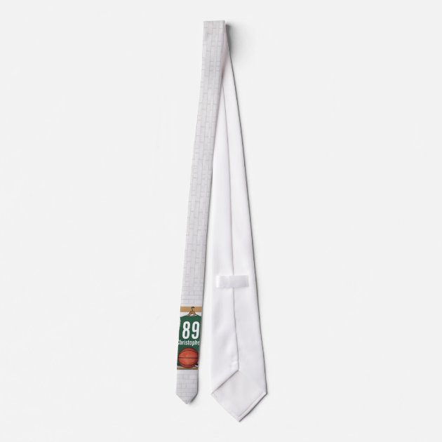Personalized Green and White Basketball Jersey Tie-2