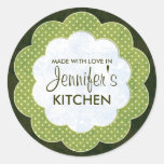 Personalized Green Floral Dot Canning Stickers