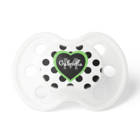 Personalized: Green Heart Polka-dot Pacifier
