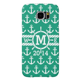 Personalized Green Nautical Anchors Pattern Samsung Galaxy S6 Cases