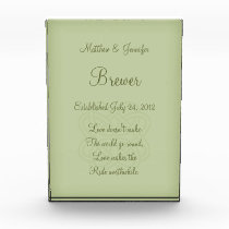 Personalized Green Wedding Gift Memento Plaque Acrylic Award