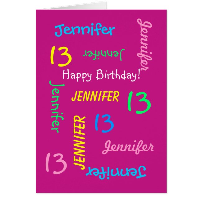 Personalized Greeting Card 13th Birthday, Pink