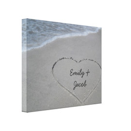 Personalized Heart in Sand Wrapped Canvas Print