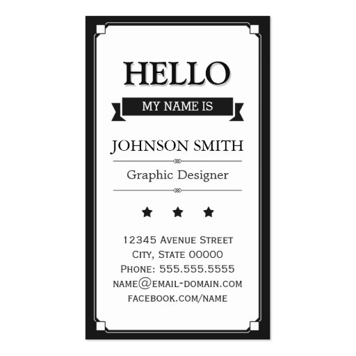 Personalized Hello My Name Is - Vintage Style Business Card Templates