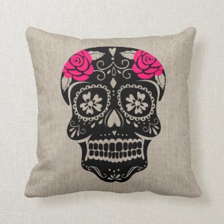 Personalized Hipster Sugar Skull Throw Pillow