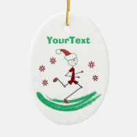 PERSONALIZED Holiday Stick Runner Guy Double-Sided Oval Ceramic Christmas Ornament
