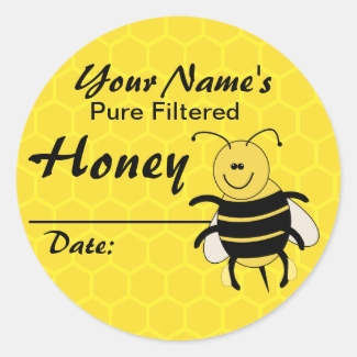 Personalized Honey Label Cartoon Bee Round Sticker