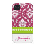 Personalized Hot Pink Green White Damask iPhone 4/4S Cover