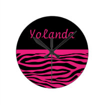 Personalized Hot Pink Zebra Stripes Wall Clock wall clocks