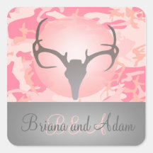 Personalized Hunting Antlers Pink Camo Wedding Sticker