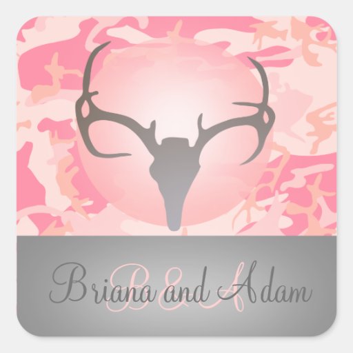 Personalized Hunting Antlers Pink Camo Wedding Sticker