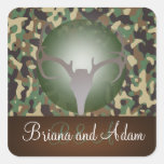Personalized Hunting Theme Antlers Camo Wedding Sticker