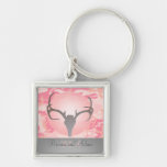 Personalized Hunting Theme Antlers Pink Camo Keychains