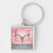 Personalized Hunting Theme Antlers Pink Camo Keychains