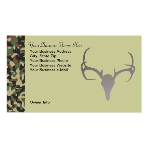 Personalized Hunting Theme Camo Deer Business Card (front side)
