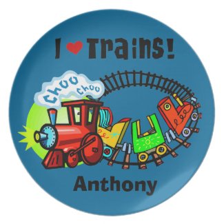 Personalized I Love Trains Kids Plate