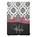 Personalized Initial, Pink, Black Damask iPad Mini Case
