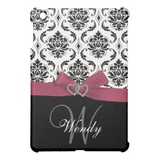 Personalized Initial, Pink, Black Damask iPad Mini Case