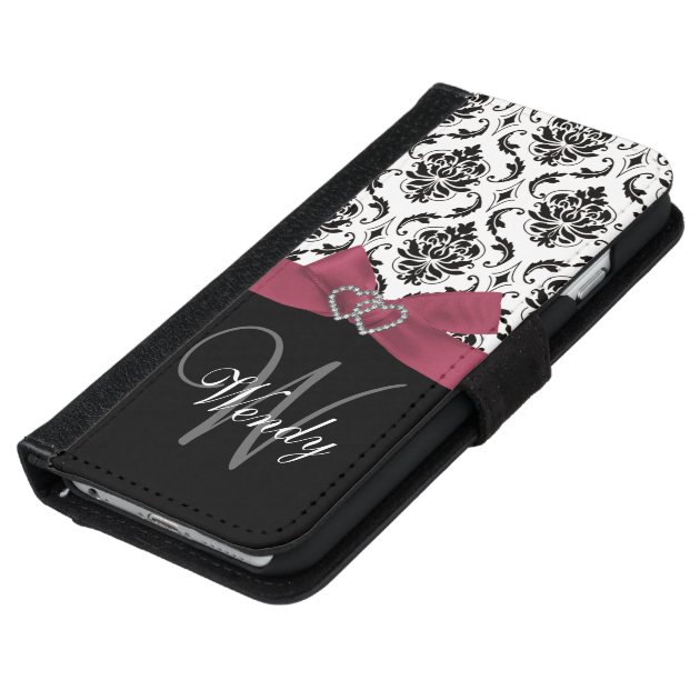 Personalized Initial, Pink, Black Damask Pattern iPhone 6 Wallet Case-5