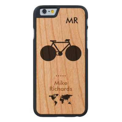 personalized iPhone 6 with black bike on wood Carved® Cherry iPhone 6 Slim Case