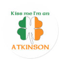 Personalized Irish Kiss Me I'm Atkinson stickers by KissMeTshirts Personalized Irish Kiss Me I'm Atkinson stickers
