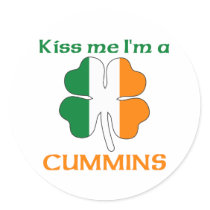 Personalized Irish Kiss Me I'm Cummins stickers