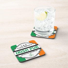 Personalized Irish Pub Tavern for Couples Drink Coaster