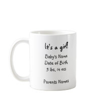 Personalized It's a girl! Birth Announcement Mug by babyshowergalore Personalized It's a girl! Birth Announcement Mug