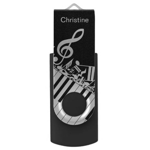 Personalized Jumbled Musical Notes and Piano Keys Swivel USB 2.0 Flash Drive