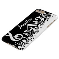 Personalized Jumbled Musical Notes Black | White Barely There iPhone 6 Plus Case